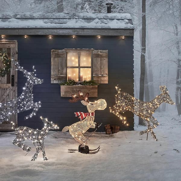 【03】Ny Ankomst Utomhus Julfigur LED Skidåkande Älg Trädgårdsdekoration Plug In Timer Hot