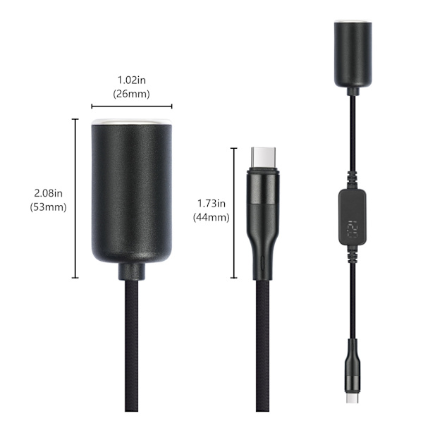 USB C til 12V adapter, USB C han til 12V 18W cigarettænderadapter PD3.0 Type C til 12V cigarettænderstik hun-kabel
