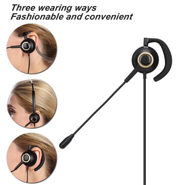 Call Center Headset med Mikrofon Bakmonterat Brusreducerande Kundservice Headset 3.5mm
