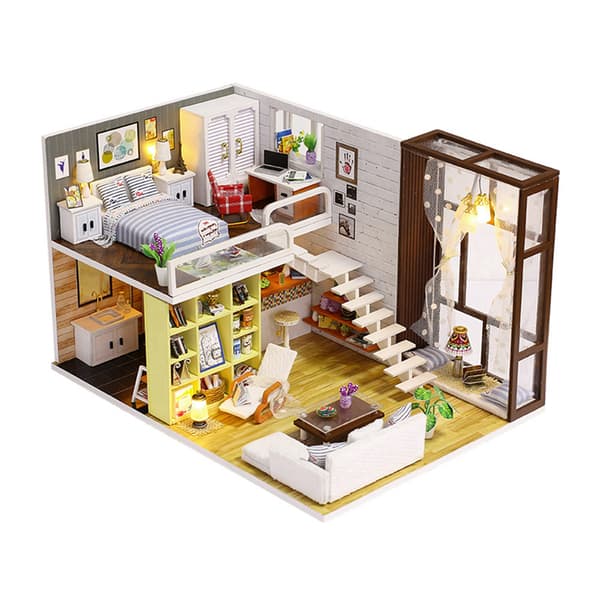 Trä Hantverk Miniatyr Dockhus Kit Enkel Stil Dockhus Monteringsmodeller Leksakspresent