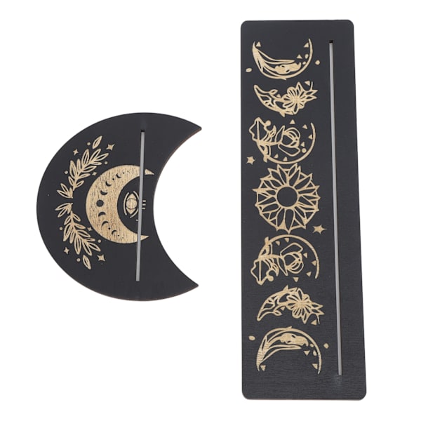 2 Delar Tarotkortställ i Trä Månform och Rektangulär Tarotkort Display Ställ Bas Svart Typ A