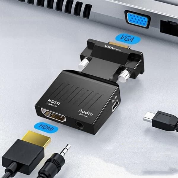 VGA till HDMI-adapteromvandlare med ljud AUX-kabel, stöder ljudutgång