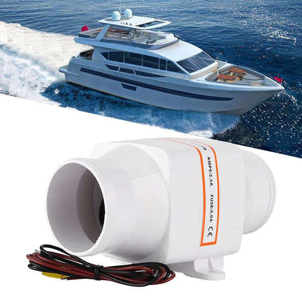 3-tommers inline marine lænsepumpe luftblæser, lydløs stærk ventilationsventilator til yachtbåd autocamper (12V)