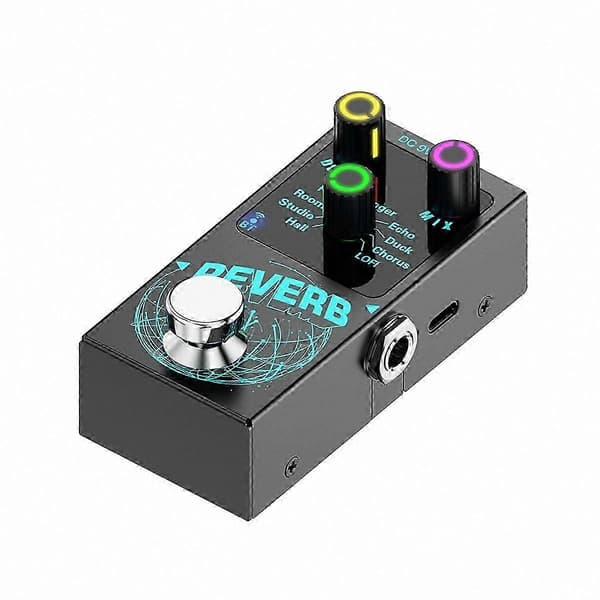 Digital reverbpedal med True Bypass och 9 inbyggda effekter för gitarr
