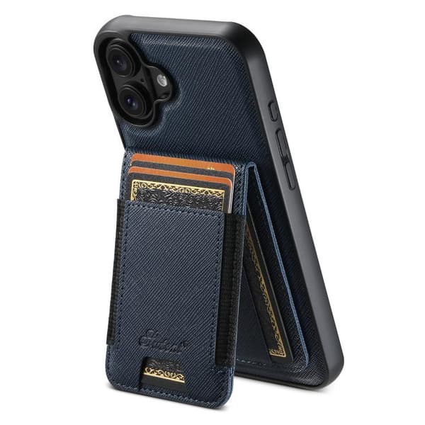 【03】iPhone 17 -kotelo - Ristikkäisnahka MagSafella ja irrotettavalla lompakolla Blå