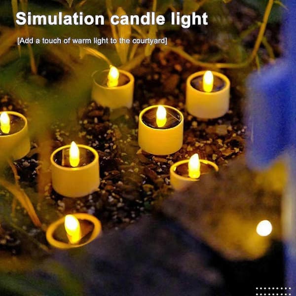 【03】Solar Powered Tea Lights for Outdoor Use, 6-Pack Solar Lights, Flickering Outdoor, Solar Tea Lights