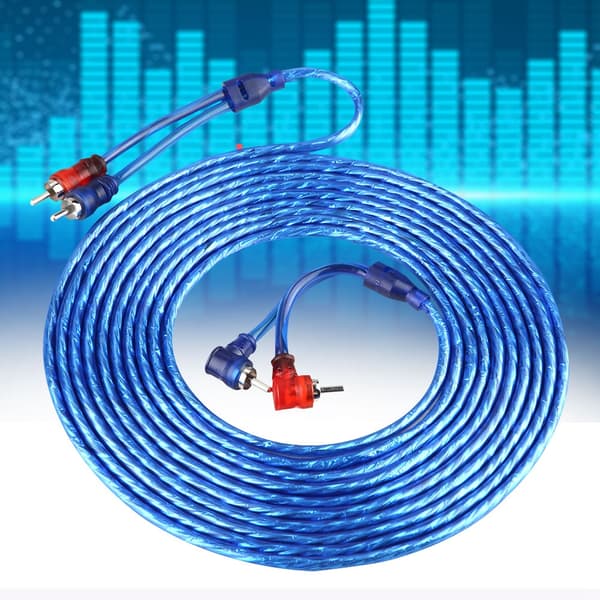 5 Meter AUTO Bil Blå Transparent RCA Audio Interconnect Kabel Ultra Fleksibel