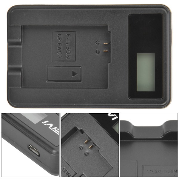 SEIVI NP FW50 Batteriladdare för kamera LCD Laddningsdisplay för Sony A6000 A6300 A6500 A7r A7 Enkelplats