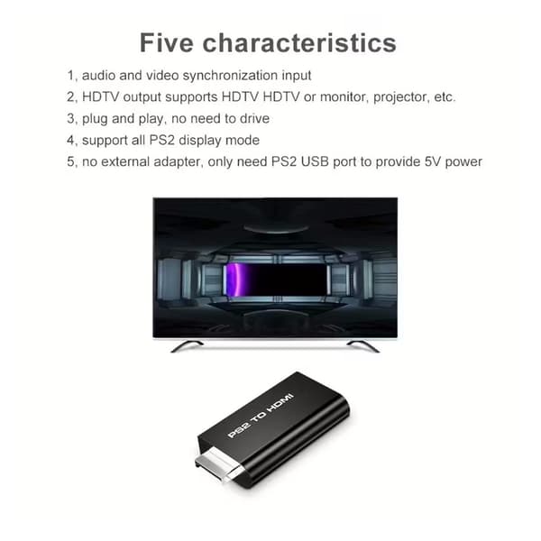 PS2 til HDTV-konverter til videoforbindelse, High-Definition-interface til spillekonsol lyd- og videoadapter