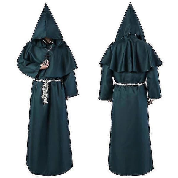 Halloween Middelalderlig Munke Kostume Kåbe Munk Troldmand Præst Cosplay Kostume Green M