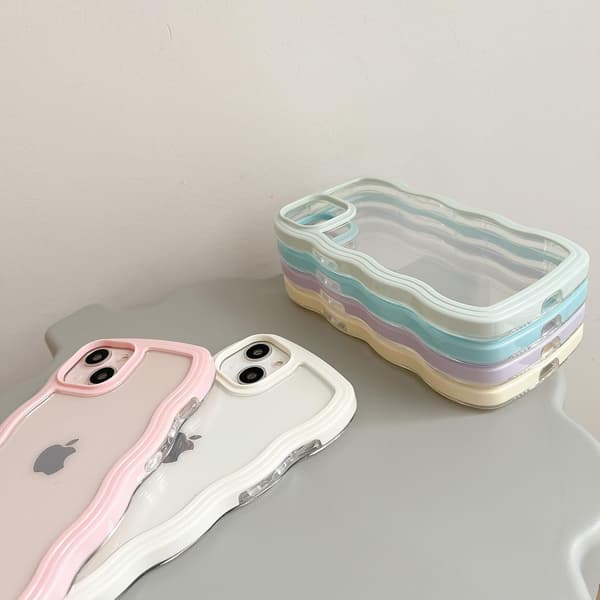 【03】Compatible with iPhone 11 Case, Wavy Frame Clear Case Compatible with Girls Women, Transparent Silicone Protective Phone Case - Light Blue