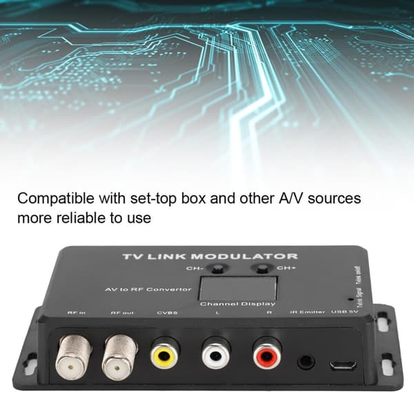 TV Link Modulator, AV til RF-konverter og IR-forlænger med kanaldisplay og USB 5V-interface, infrarød forlænger