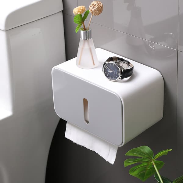 Väggmonterad Tissue Box Dubbel Pappersutlopp Vattentät och Fuktsäker Tissue Rack för Badrum Grå
