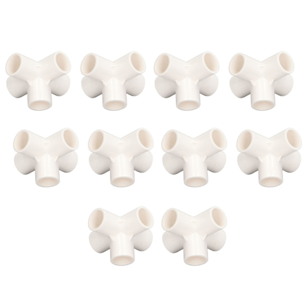10 stk. PVC-rørfitting 20 mm 5-vejs retvinklet 3-dimensionel albue-rørforbindelse til møbler hvid