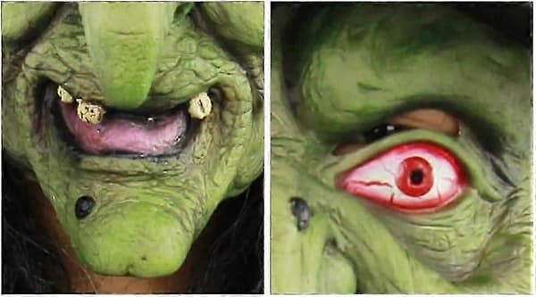 Latex heksemaske med hætte og paryk til Halloween gyser kostumefester
