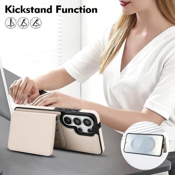 【03】Samsung Galaxy S26 Ultra 5G Case with Crossbody Dual Buckle, RFID Protected Leather Wallet Vit