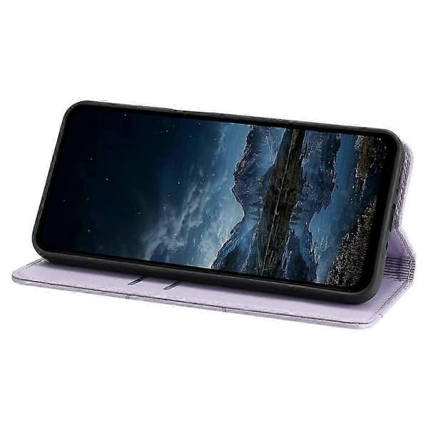 Kompatibelt för Samsung Galaxy A36 5G plånboksfodral med linjepräglad läderficka och stativ Purple