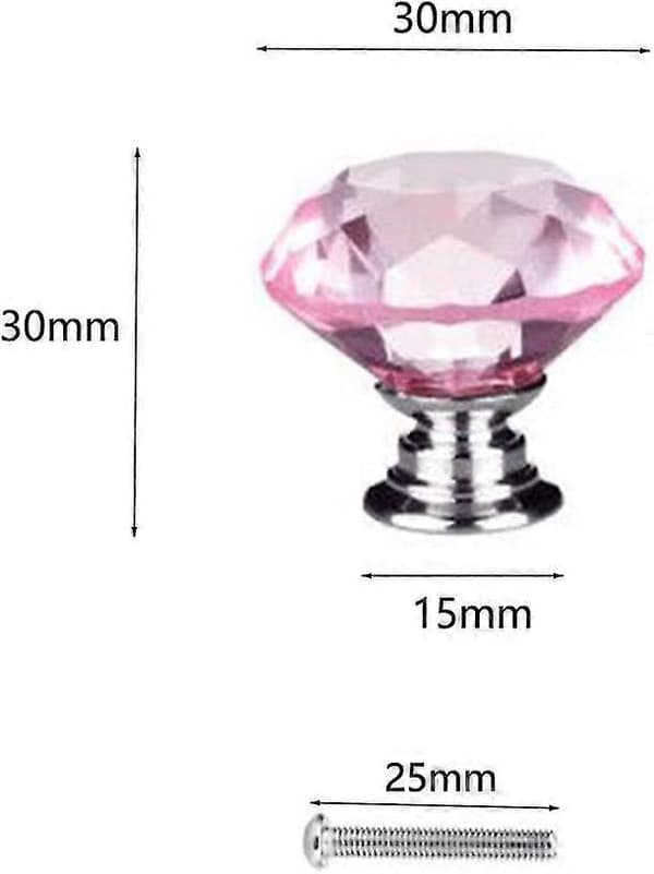 x 30 mm diamantdørknopper, krystalglas diamantdørknopper med skruer til skabsskuffer og møbler