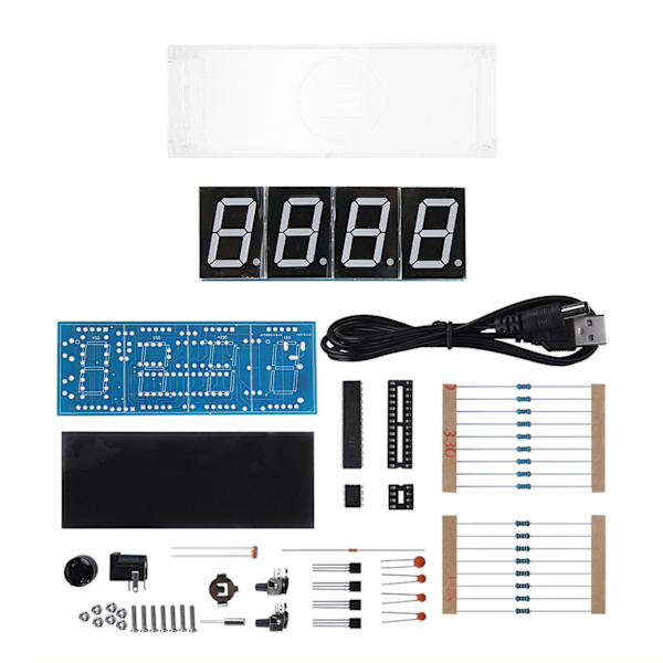 4-siffrig DIY Digital LED Klocka Kit Auto Visning Tid/Temperatur Elektronisk DIY Kit Klocka - Blå