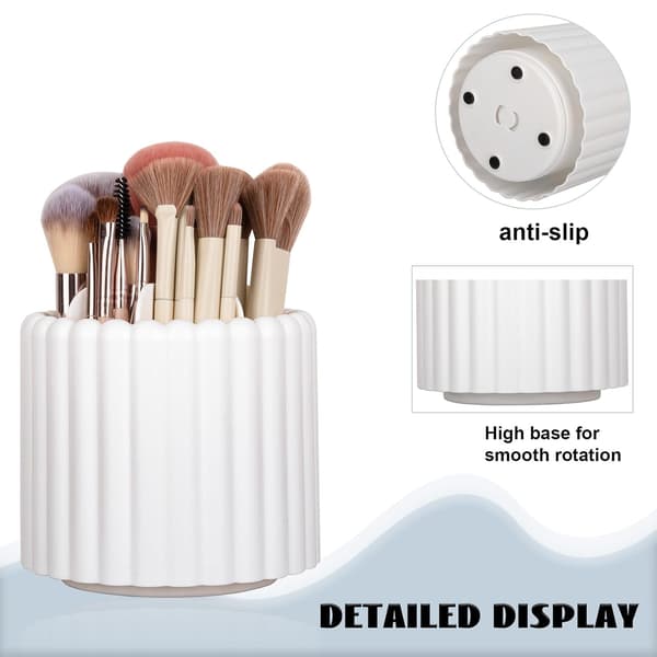 Anyoifax 360° Rotating Makeup Brush Holder - 7-Compartment Detachable Organizer for Vanity & Desk, White Cosmetic Storage Tower