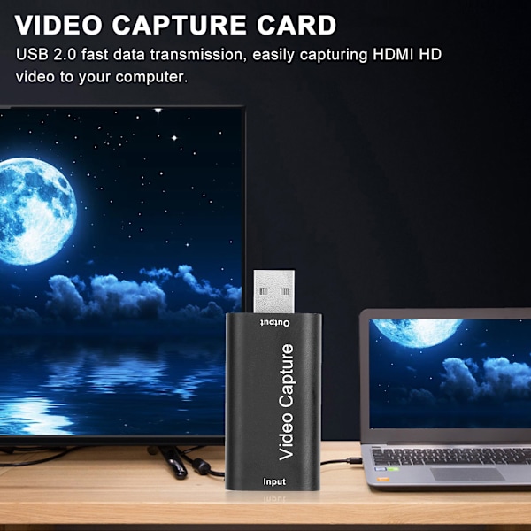 USB 2.0 HDMI HD Video Capture Card Mini Bærbar Adapter Sort til PC Computer