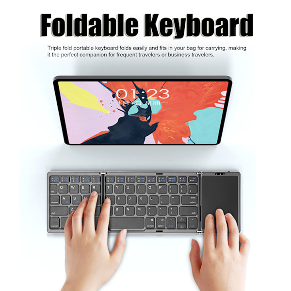 Portabelt Vikbart Bluetooth-tangentbord med Touchpad - Fullstorlek, Uppladdningsbart, Stöd för 3 Enheter