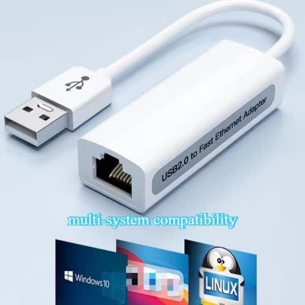 Kompakti USB 2.0 Ethernet-sovitin, joka tarjoaa 100 Mbit/s nopeuden, helpon Plug-And-Play-toiminnallisuuden eikä vaadi ajureita
