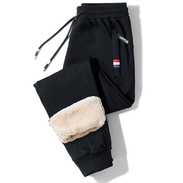 【03】Vintervarme fleecebukser Tykke afslappede termobukser sorte black XL