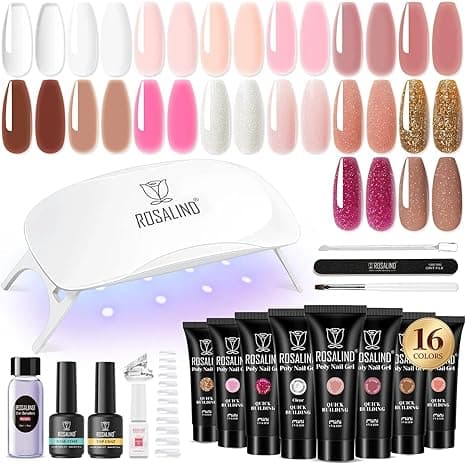 【03】Complete Polygel Set, 16 Pieces, 10ml Extension Gel for Nails with UV Lamp