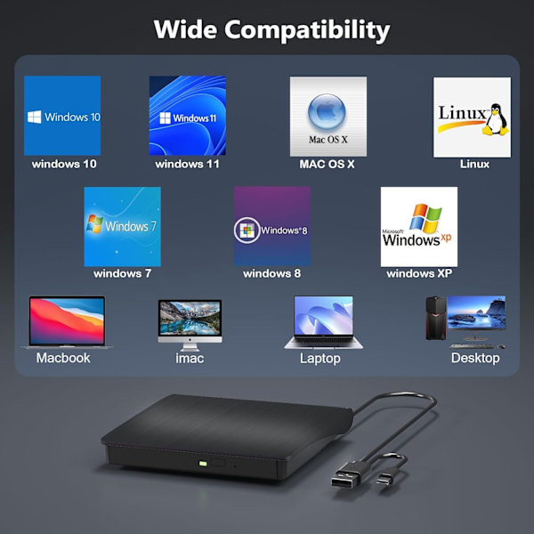 Eksternt USB optisk drev til computere, universel DVD-brænder til bærbare computere, diskbrænder, eksternt CD/DVD-drev