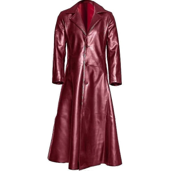Herrmode Gotisk Lång Kappa Läderkappa Konstläderjacka Jackor S-5xl Red XXXL