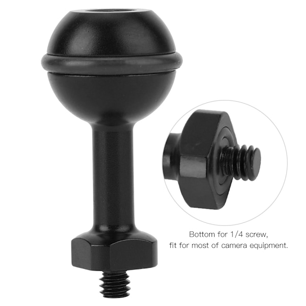 Dykkerbeslag Action Kamera Kuglehoved Base Fyld Lys Holder Mount 1/4' Skrue (sort)