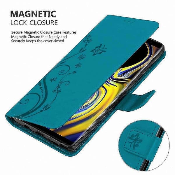 Blommönster Mobilskal med Kortfack för Galaxy Note 9 Skyddsskydd FLORAL BLUE Galaxy NOTE 9