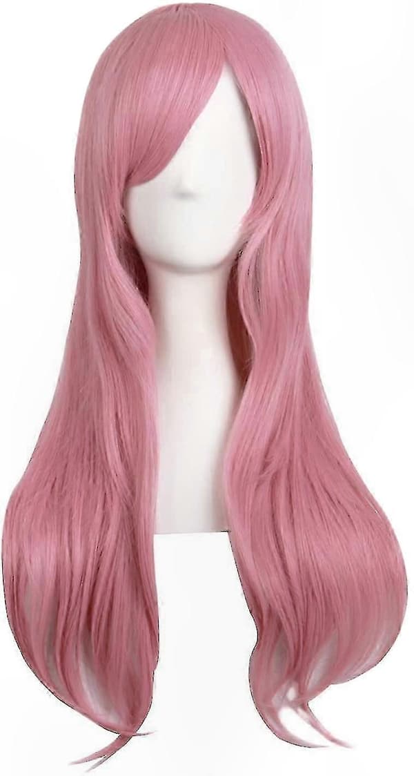 70 cm lång lockig peruk med sidolugg för cosplay (rouge rosa)