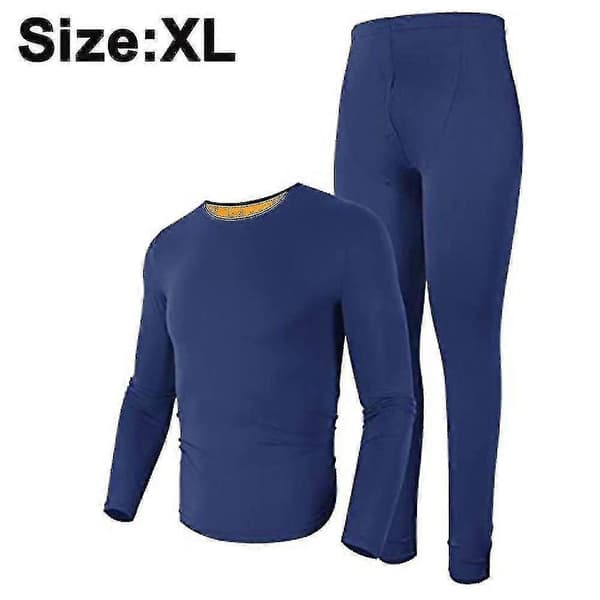 Herre Dame Termoundertøj Sæt, Blød Rund Hals Plus Fløjl Termoundertøj Efterårsundertøj, Vinter Varmt Baselayer Top Bund *L Navy Blue