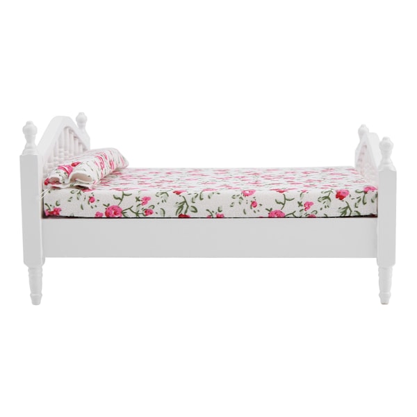 Dockskåpstillbehör Blommönster Mini Möbler Dubbelsäng för 1/12 Skala Docka
