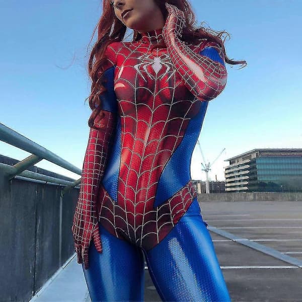 Spiderman-bodystocking til kvinder - Halloween Cosplay-kostume Stretchjumpsuit M