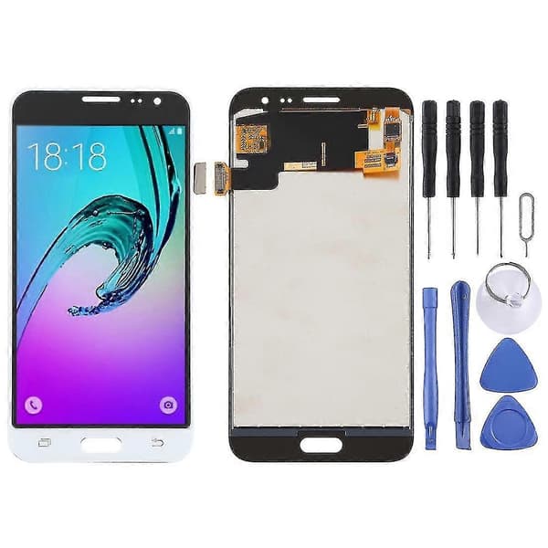 TFT LCD-skærm til Galaxy J3 (2016) J320fn, J320f, J320g, J320m, J320a, J320v, J320p med digitaliseringsfunktion, komplet samling (sort) White