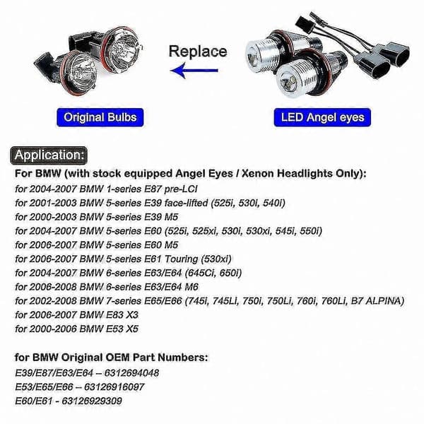 LED Angel Eyes -merkkivalot E39 E53 E60 E61 E63 E64 E65 E66 E87 525i 530i Xi 545i M5 -malleihin white