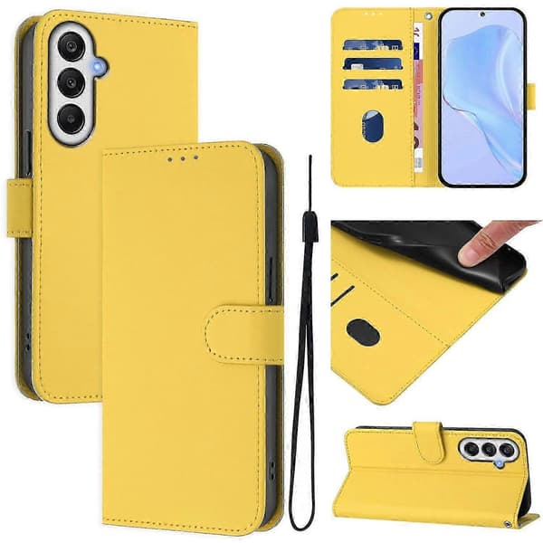 Til Samsung Galaxy A55 5G Cover Solid Farve Pung Læder Telefoncover med Rem - Citron -XN Multicolor Lemon