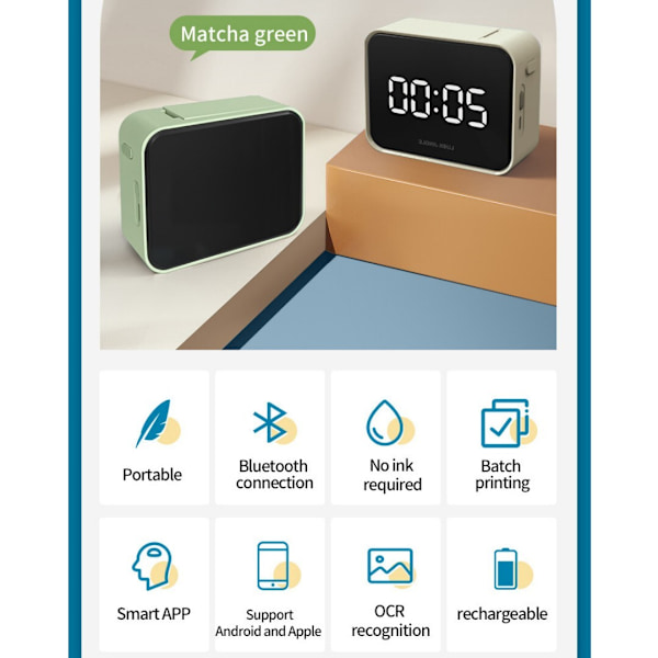 P15 Etikettskrivare, Bärbar Bluetooth-etikettskrivare, grön