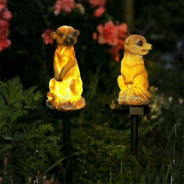 Søde Surikater Havefigur Surikater med Lysende LED-hjelme Figur Solcellelys Dyrepynt Udendørsfigur short