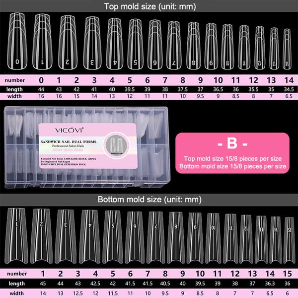 【03】Sandwich Dual Nail Forms 240 pcs 15 sizes quick extensions - dual form A