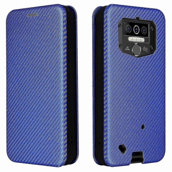 Flipfodral med kolfiberstruktur och kortplats för robusta smartphones Blue