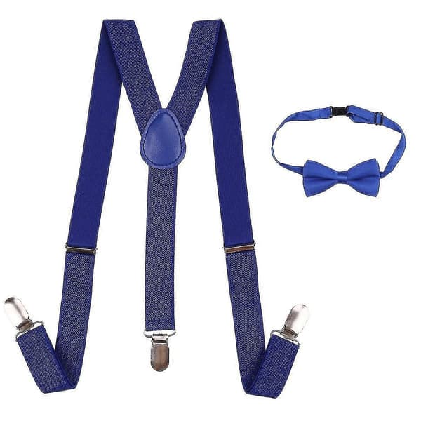 Fluga och slips för barn, justerbara elastiska hängslen för pojkar Royal Blue