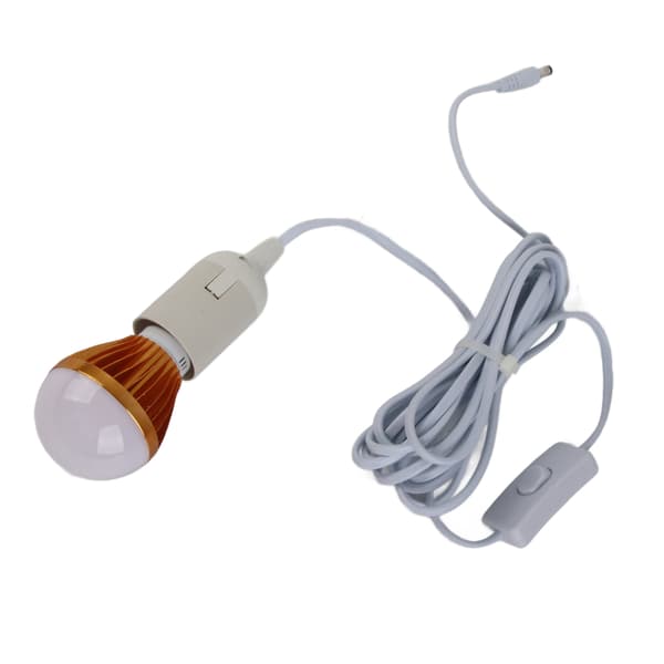 E27 Kugleformet Pære Spiral LED Solcelle Hvidt Lys til Campingtelt 12V 5W med 3 meter DC-ledning