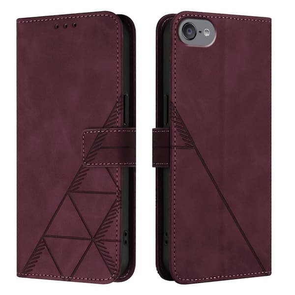 【03】Crossbody 3D Embossed Flip Leather Phone Case Burgundy Wine Re Wine Red For iPod Touch 7 / 6 / 5