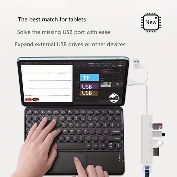 USB2.0- ja Type-C–Ethernet-sovitin, 7-in-1-moniporttikeskitin PD60W/Gigabit RJ45/USB*3- ja Type-C-porteilla