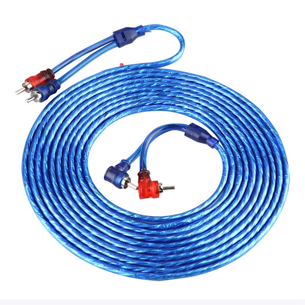 5 Meter AUTO Bil Blå Transparent RCA Audio Interconnect Kabel Ultra Fleksibel