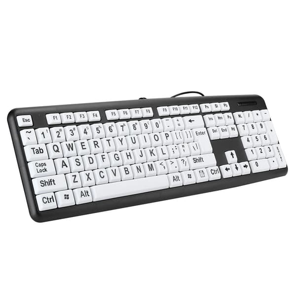 Sort Lavsynstastatur USB Kablet Tastatur til Ældre med Hvide Store Taster Sort
